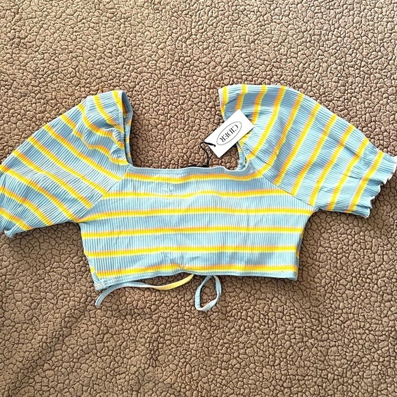 Cider Stripe Knot Front Crop Top Size  Summer Festival  Women's Pastel XL NWT - Picture 3 of 7